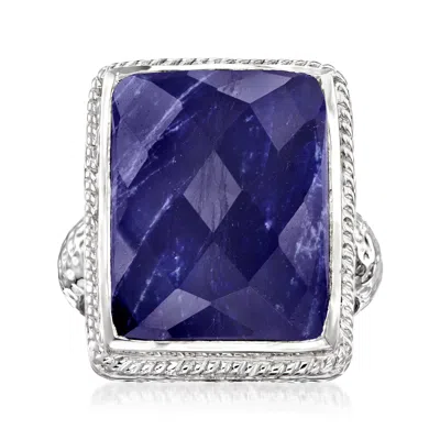 Ross-simons Sapphire Roped-edge Ring In Sterling Silver In Blue