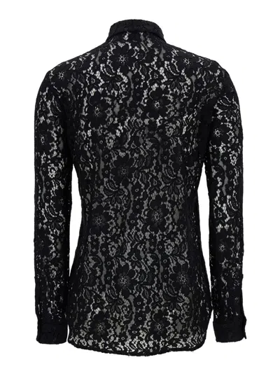 Shop Plain Black Shirt With Classic Collar And Buttons In Lace Woman