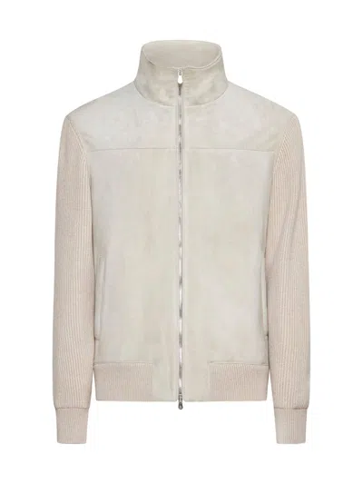 Shop Brunello Cucinelli Leather Bomber Jacket In Beige