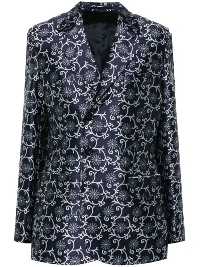 Kenzo Jacquard Blazer Rear Vent In Blue