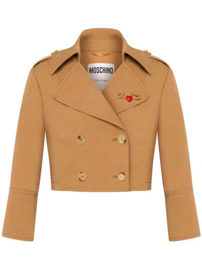 Moschino Cropped Double-breasted Jacket In Brown