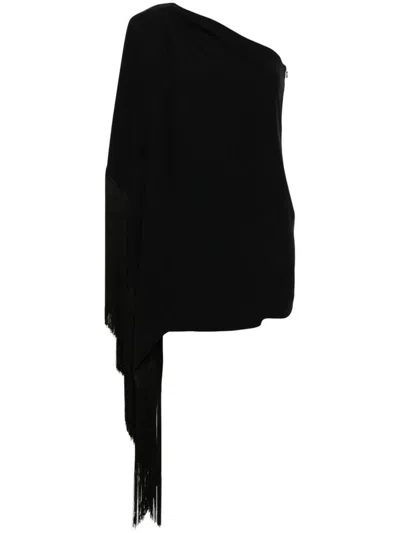 Moschino One-shoulder Fringe Mini Dress In Multi Black