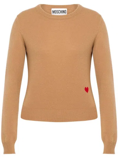 Moschino Heart-motif Crew-neck Jumper In Brown