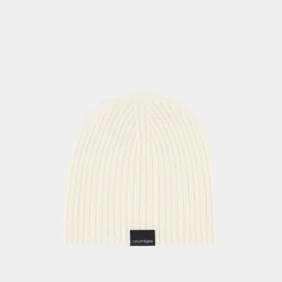 Courrèges Courregès Ac Ribbed Beanie In Beige
