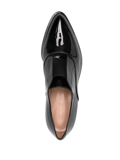 Gianvito Rossi Patent Leather Lace-up Shoes With Low Block Heel In Black