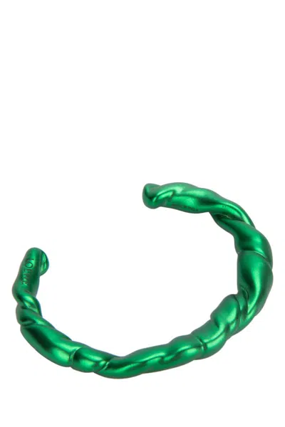 Loewe Twisted Metallic Open Cuff Bracelet In Darkgreen