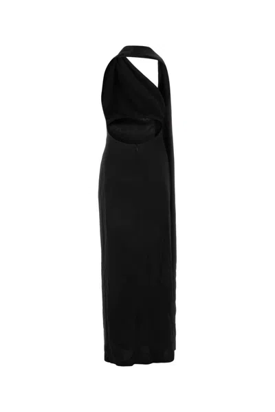Loewe Satin Maxi Dress With Scarf In Black