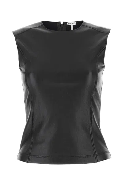 Loewe Women's Leather And Fabric Top In Black