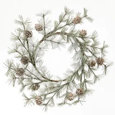 Homegifo Vintage Glitter Birchcone Pine Wreath 14"
