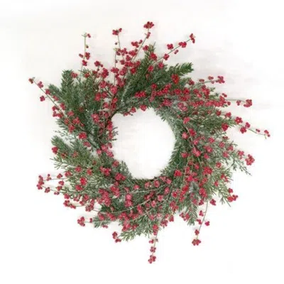 Homegifo Sparkling Red Berries & Mixed Greens Candle Ring 6.5"
