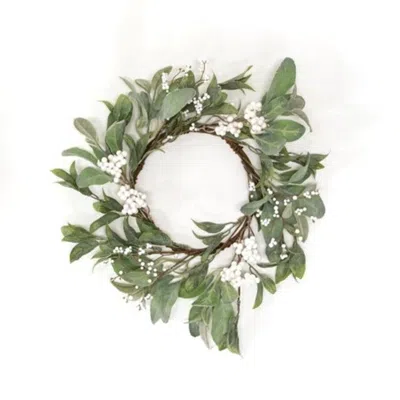 Homegifo Frosty Gathered Greens & Berries Candle Ring 6.5"
