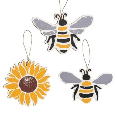 Homegifo 3/set Bees & Sunflower Wooden Ornaments