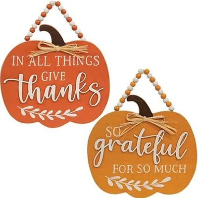Homegifo *beaded Pumpkin Wood Sign 2 Asstd.