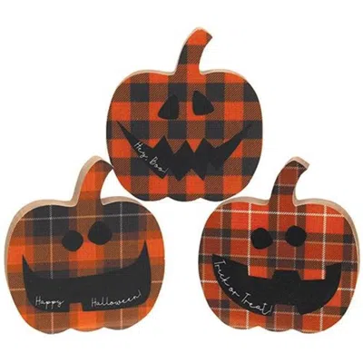 Homegifo Happy Halloween Chunky Plaid Jack O Lantern Sitter 3 Asstd.