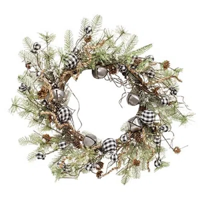 Homegifo *black & White Country Gingham Bells Wreath 24"
