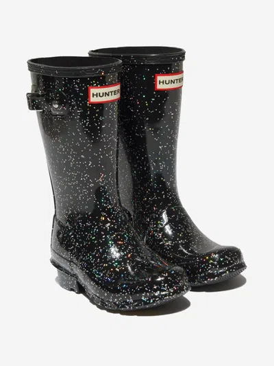 Hunter Glitter Rubber Rain Boots In Black