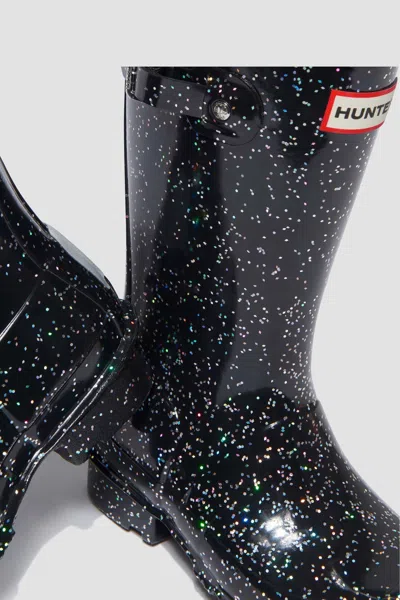 Hunter Glitter Rubber Rain Boots In Black