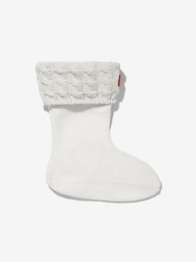 Hunter Kids Recycled 6 Stitch Cable Boot Socks Eu 24 - 27 Uk 7 - 9 White By Childsplay Clothing In White