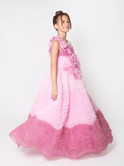 Marchesa Girls Flower Embellished Degradé Tulle Gown In Pink
