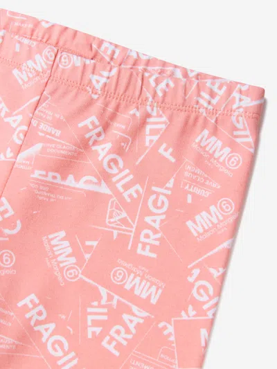 Mm6 Maison Margiela Kids Fragile Logo Print Leggings 16 Yrs Pink In Pink