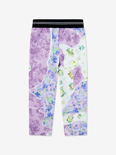 Msgm Girls Floral Leggings In Blue