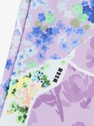 Msgm Girls Floral Leggings In Blue