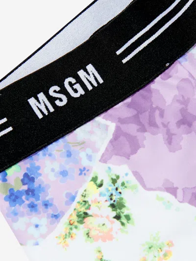 Msgm Girls Floral Leggings In Blue