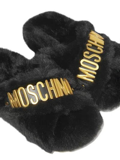 Moschino Girls Faux Fur Logo Slippers Eu 40 Uk 7 Black By Childsplay Clothing In Black