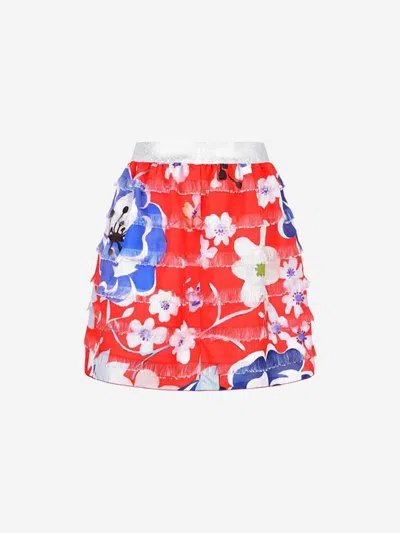 Simonetta Girls Floral Print Layered Skirt In Red