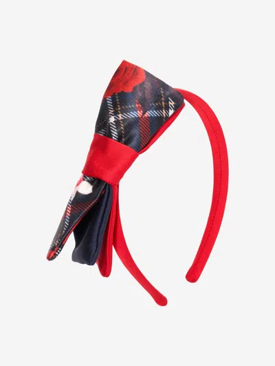 Patachou Tartan Bow Silk Headband In Red