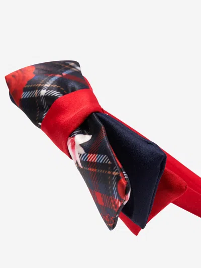 Patachou Tartan Bow Silk Headband In Red