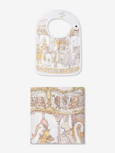 Atelier Choux Baby Girls Carousel Swaddle And Satin Bib Gift Set In Multicoloured