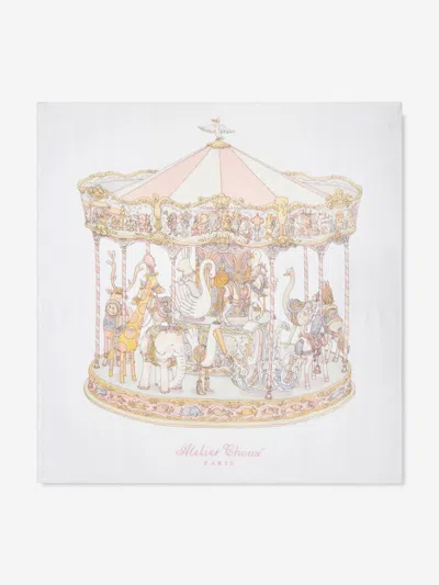 Shop Atelier Choux Baby Girls Carousel Swaddle And Satin Bib Gift Set In Multicoloured