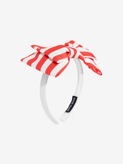 Mama Luma Girls Striped Bow Headband In Red