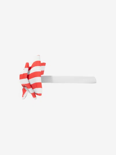 Mama Luma Girls Striped Bow Headband In Red
