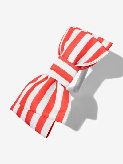 Mama Luma Girls Striped Bow Headband In Red