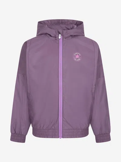 Shop Converse Girls Hooded Zip Up Windbreaker In Purple