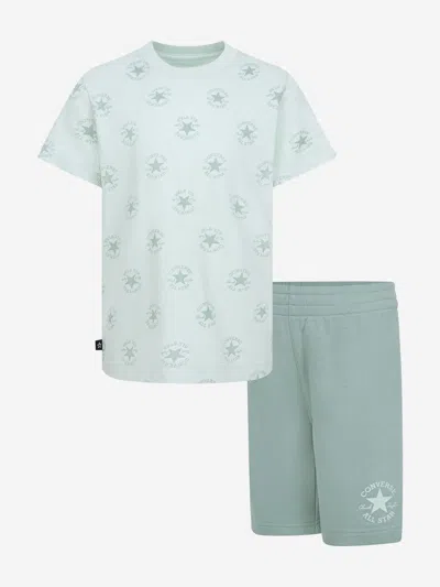 Converse Boys Aop T-shirt And Short Set In Green