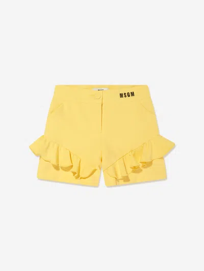 Msgm Girls Technical Fabric Shorts In Yellow