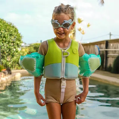 Shop Sunnylife Kids Salty The Shark Float Bands In Green