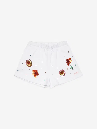 Marni Kid - Fleece Shorts With Floral Graphics In White