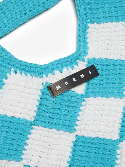 Marni Diamond Checked Crochet Bag In Yellow