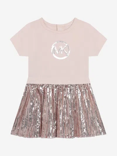 Michael Kors Monogram-print Sequin-embellished Dress In Pink