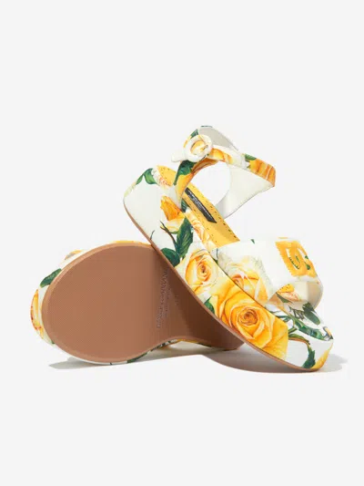 Dolce & Gabbana Girls Canvas Rose Print Sandals In Multicoloured