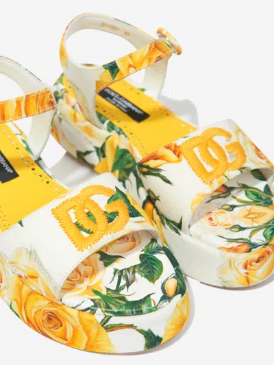 Dolce & Gabbana Girls Canvas Rose Print Sandals In Multicoloured