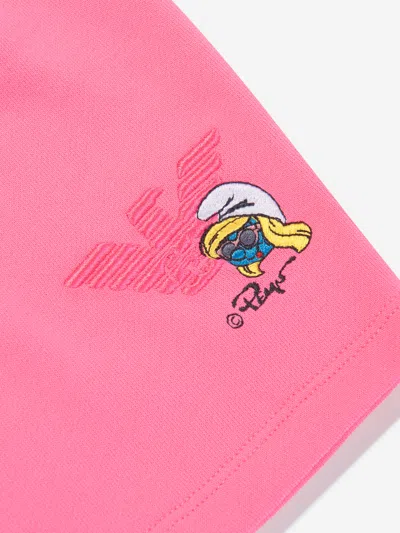 Emporio Armani X The Smurfs Logo-appliqué Cotton Shorts In Pink