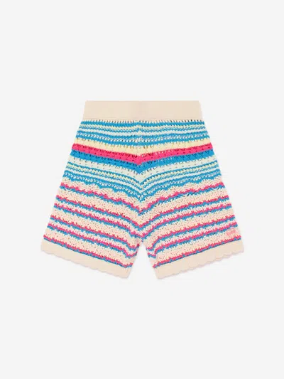 Guess Junior Girls Ivory Cotton Crochet Shorts In Multicoloured