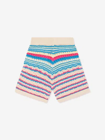 Guess Junior Girls Ivory Cotton Crochet Shorts In Multicoloured