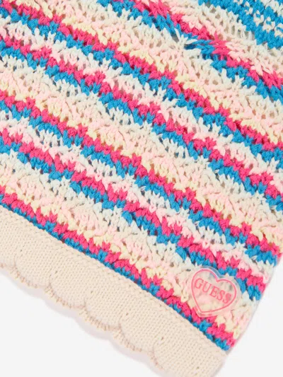 Guess Junior Girls Ivory Cotton Crochet Shorts In Multicoloured