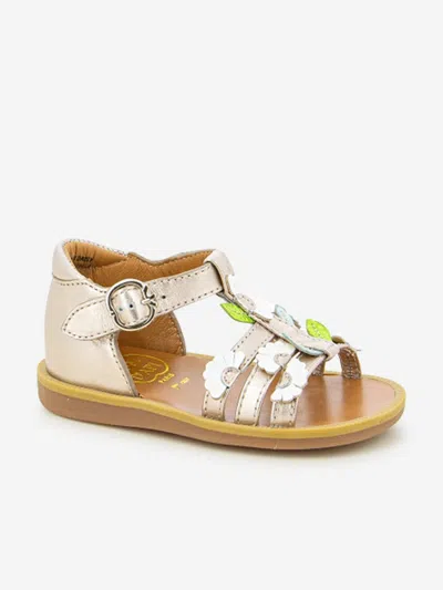 Pom D'api Girls Leather Poppy Multi Daisy Sandals In Gold